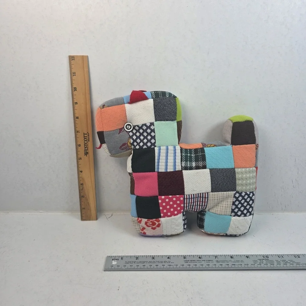 VTG Handmade Patchwork Quilt Fabric Dog Plush Stuffed Animal Folk Art Cottage